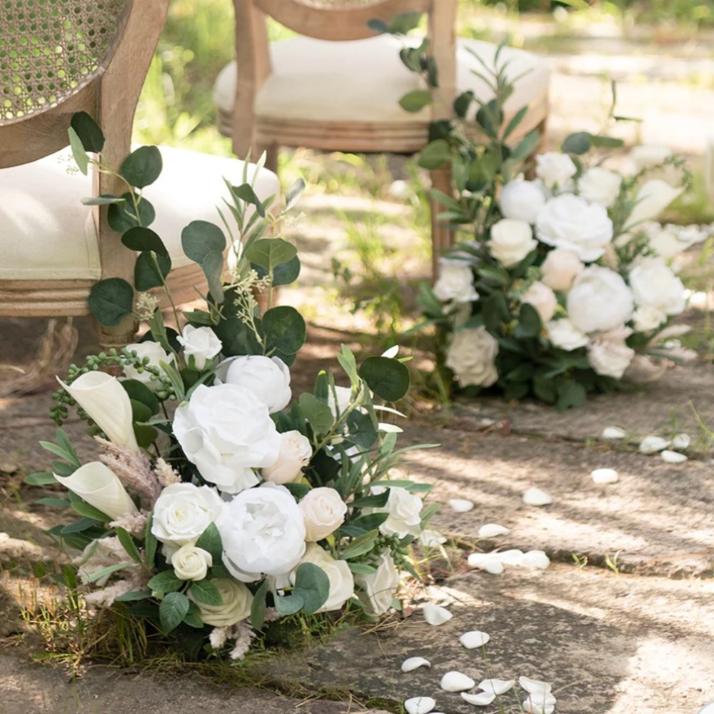 Free standing white and green flower arrangements (2)